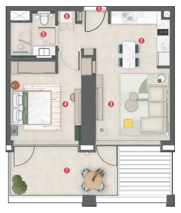 Rove Home Meydan Horizon 1 bed floor plan, 626 sqft
