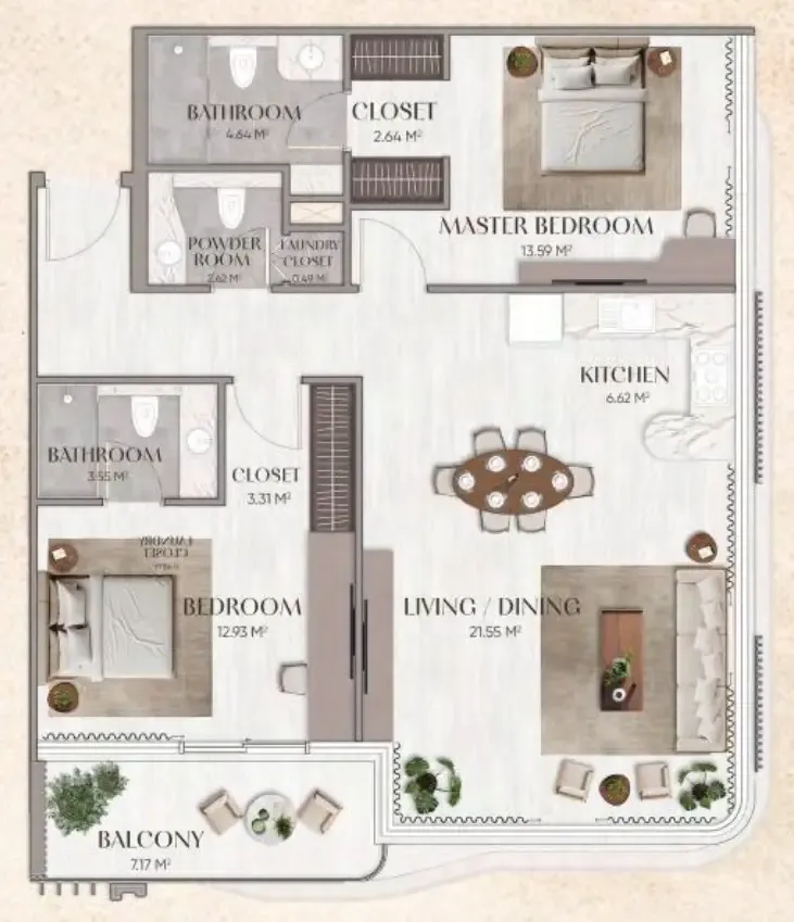Urban Horizon 2 bed floor plan, 1,167 sqft