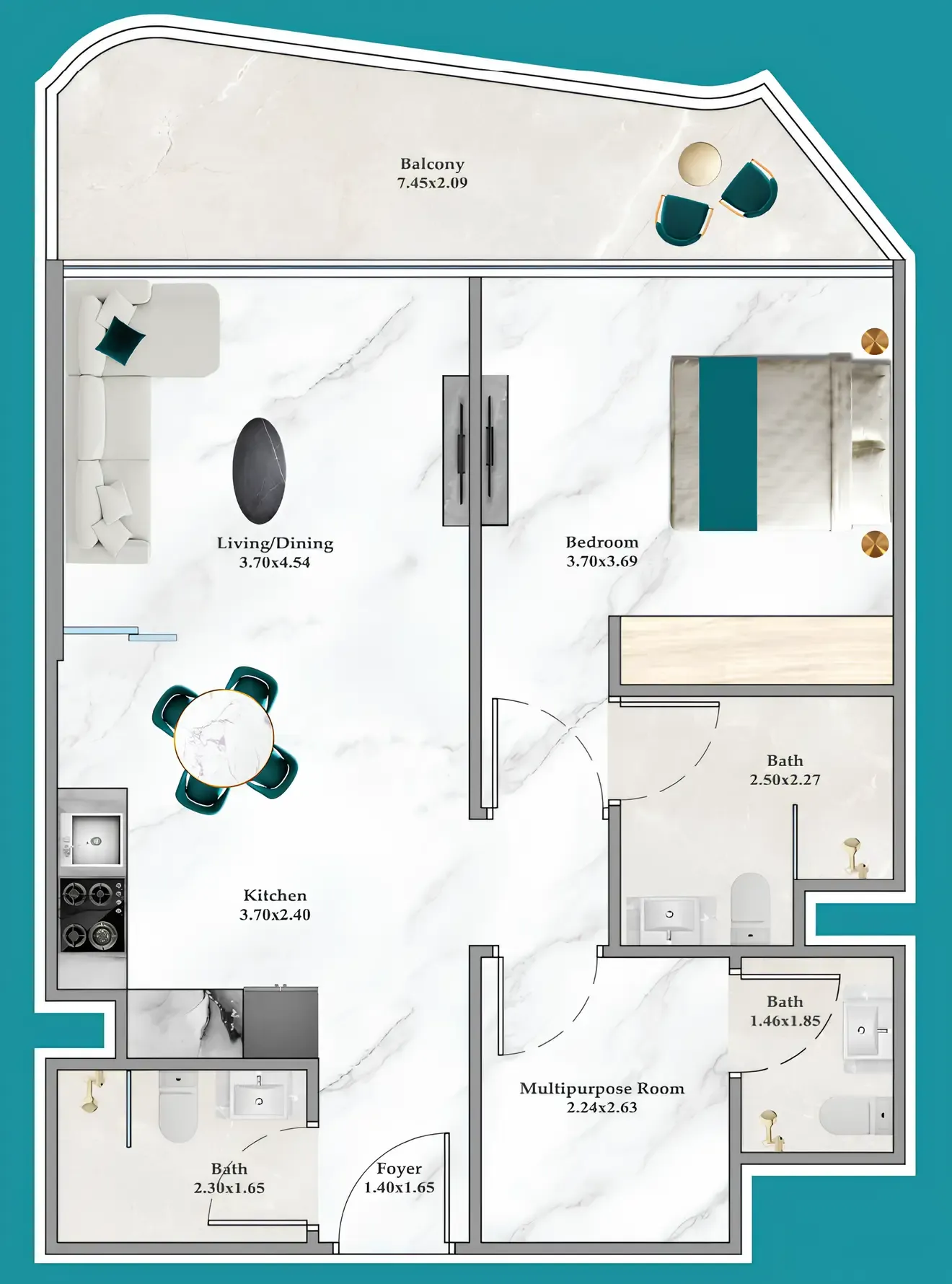 Breez 1 bed floor plan, 793 – 806 sqft
