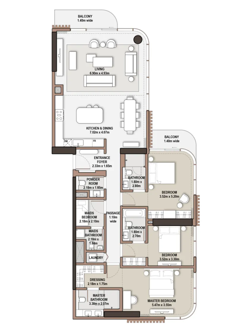 The Edit at d3 3 bed floor plan, 2,127 sqft