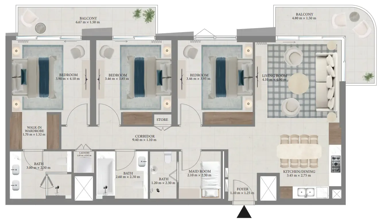 Fior 1 3 bed floor plan, 1,592 sqft