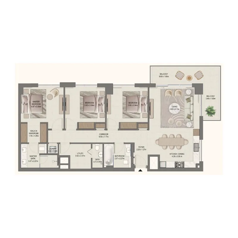 Golf Fields 3 bed floor plan, 1,633 sqft