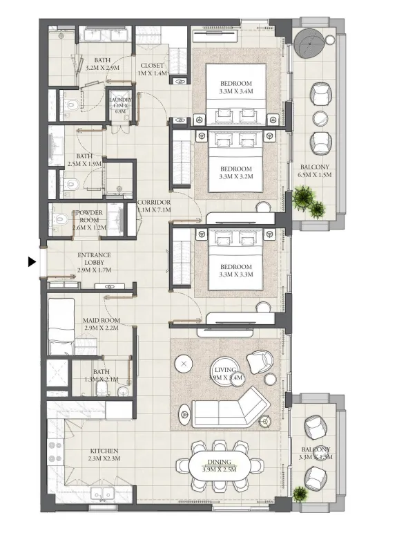 Mangrove 3 bed floor plan, 1,613 sqft