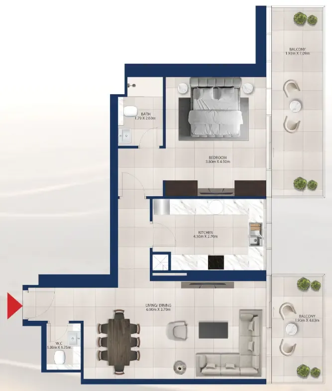 Al Vista 1 bed floor plan, 1,103 sqft
