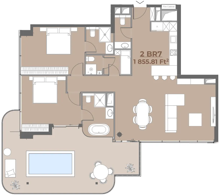 House of WELL 2 bed floor plan, 1,834 sqft