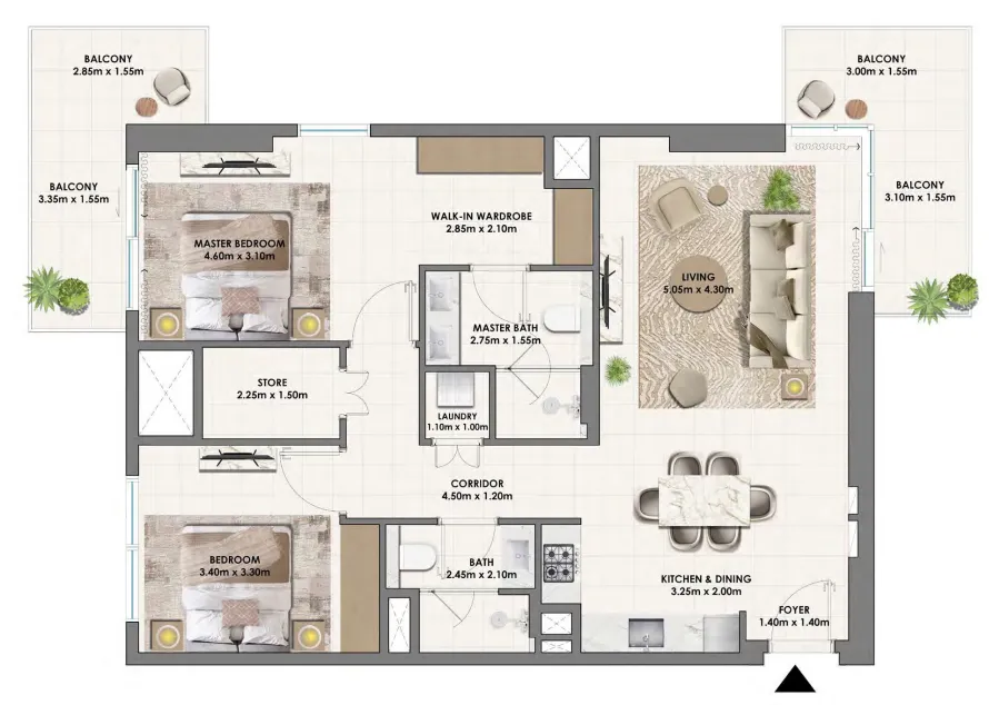Parkwood Emaar 2 bed floor plan, 1,310 sqft