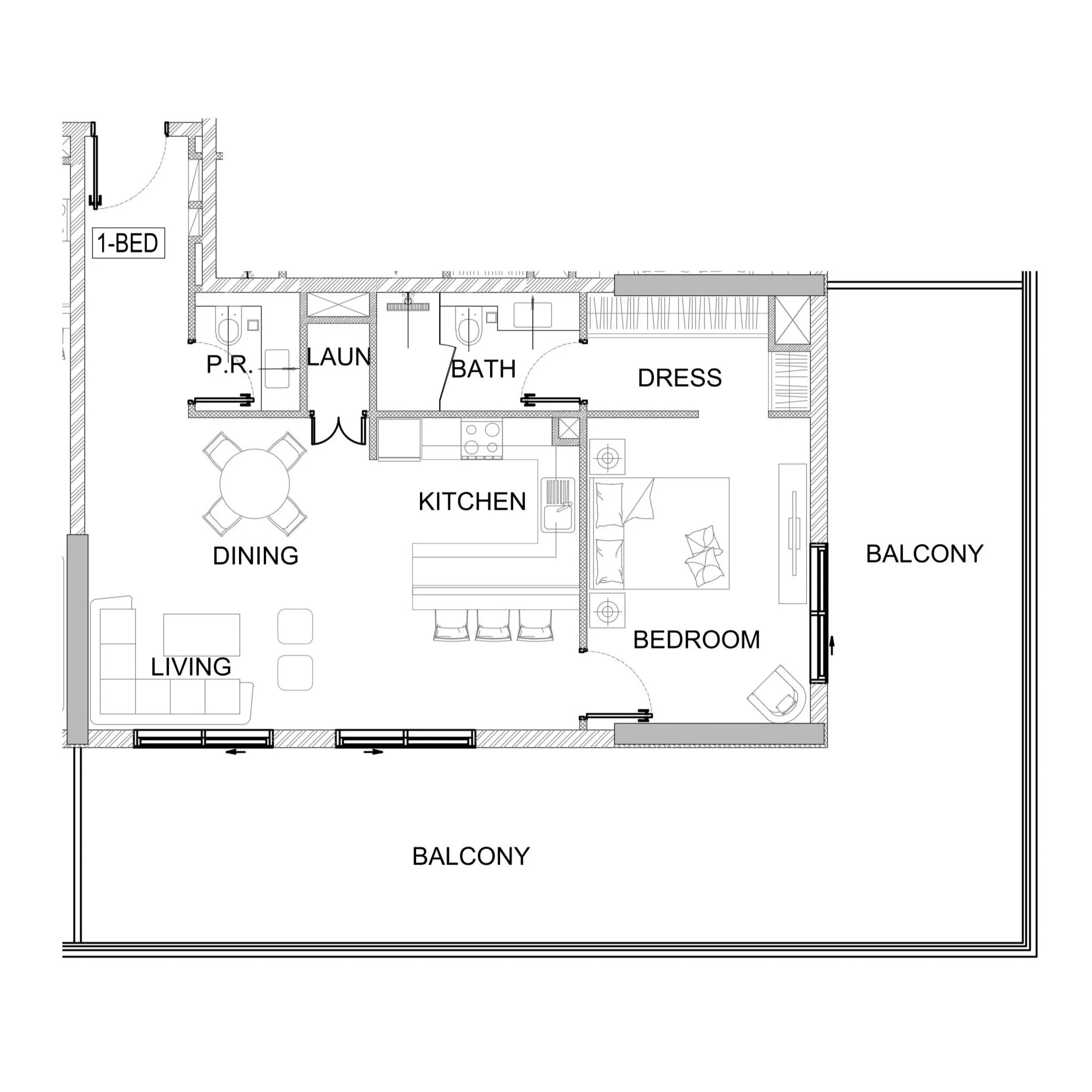 Valencia 1 bed floor plan, 1,418 sqft