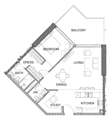 Golf Greens 1 bed floor plan, 1,012 sqft