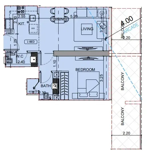 Binghatti Cullinan 1 bed floor plan, 723 sqft