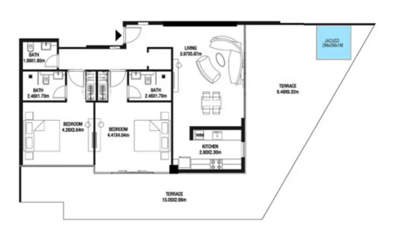 Trinity 2 bed floor plan, 2,017 sqft