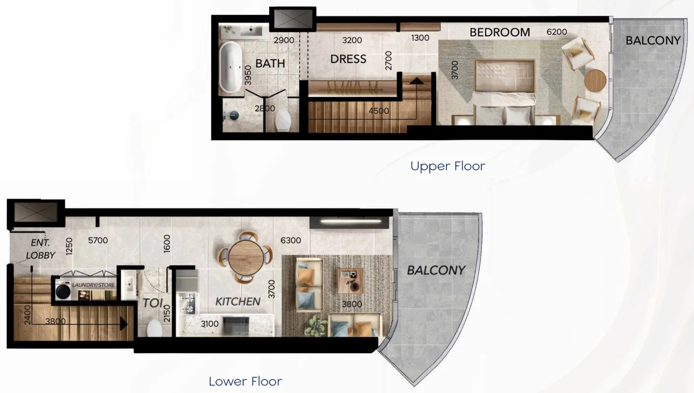Radiant Waves 1 bed floor plan, 1,235 sqft