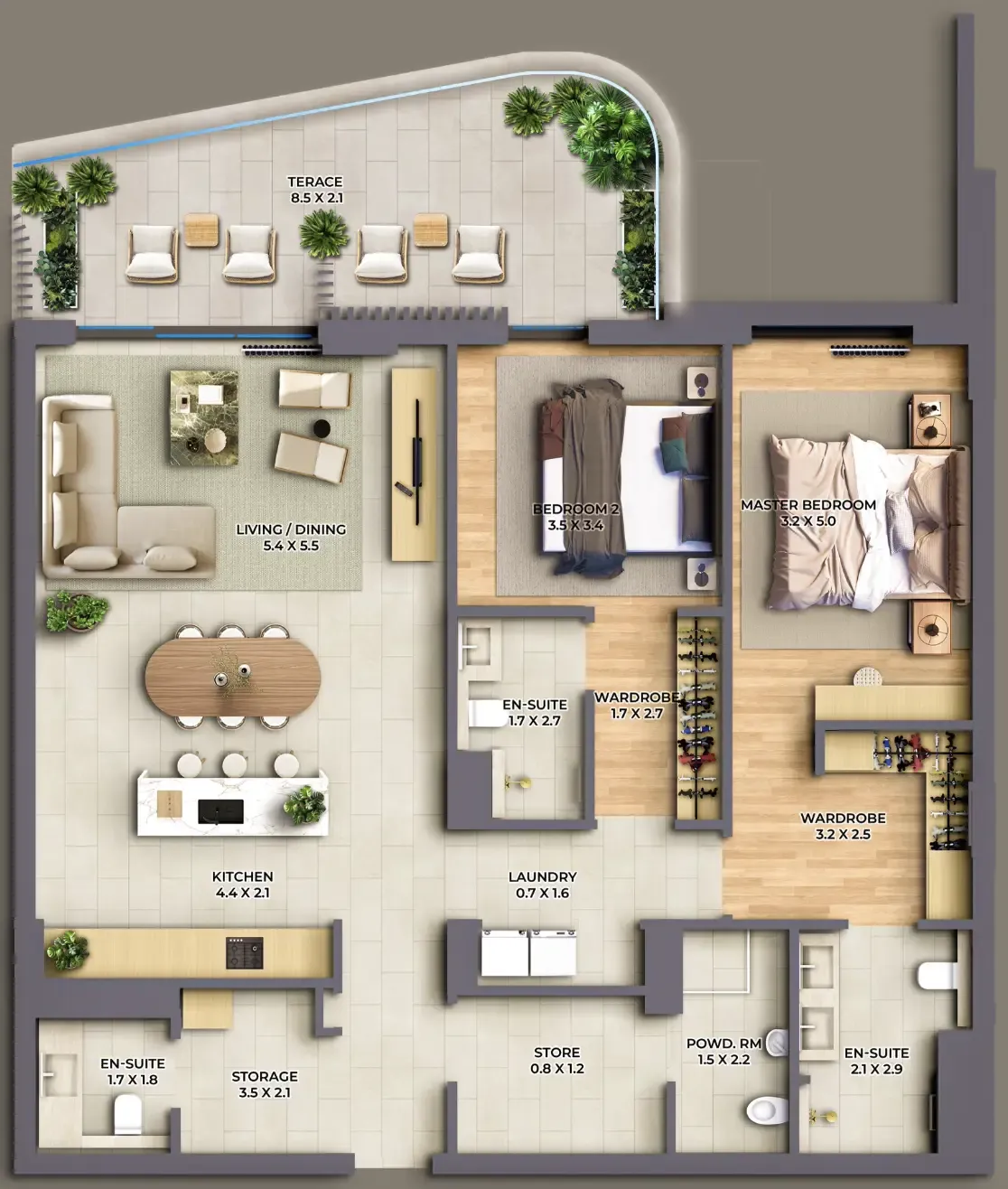The Cape 2 bed floor plan, 1,823 sqft