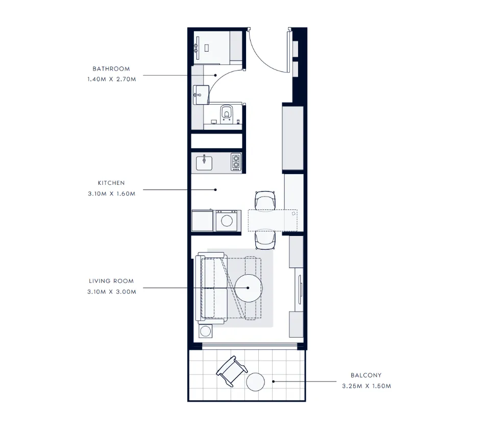 Azizi Venice Studio floor plan, 351 sqft
