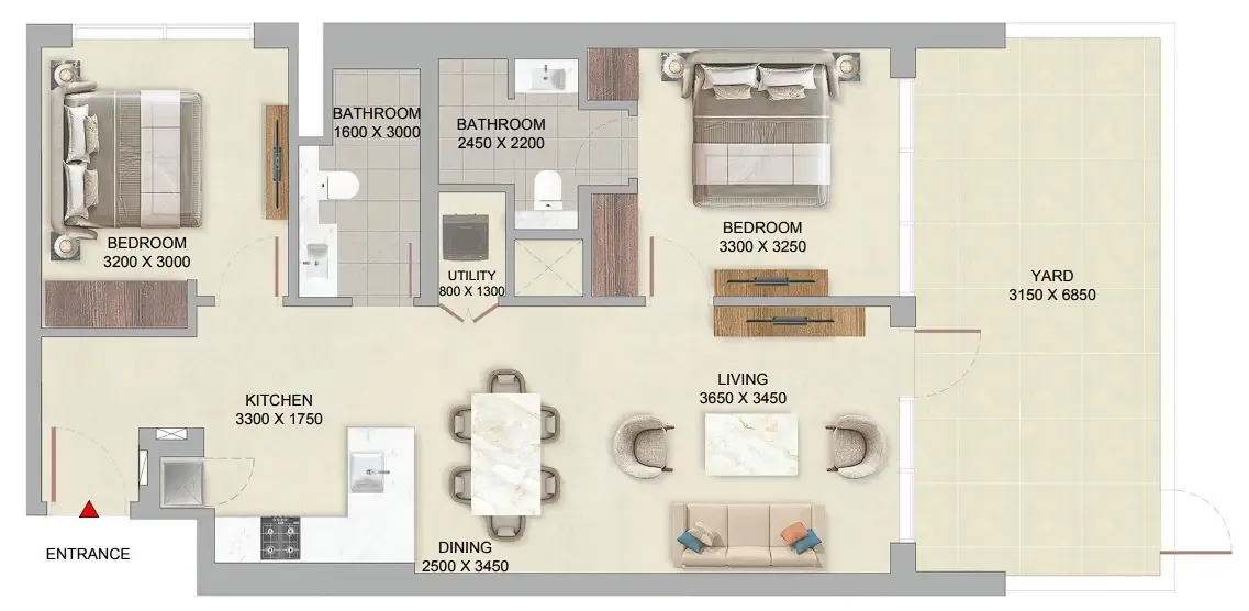 The Woods Abode at Sobha Sanctuary 2 bed floor plan, 1,130 sqft