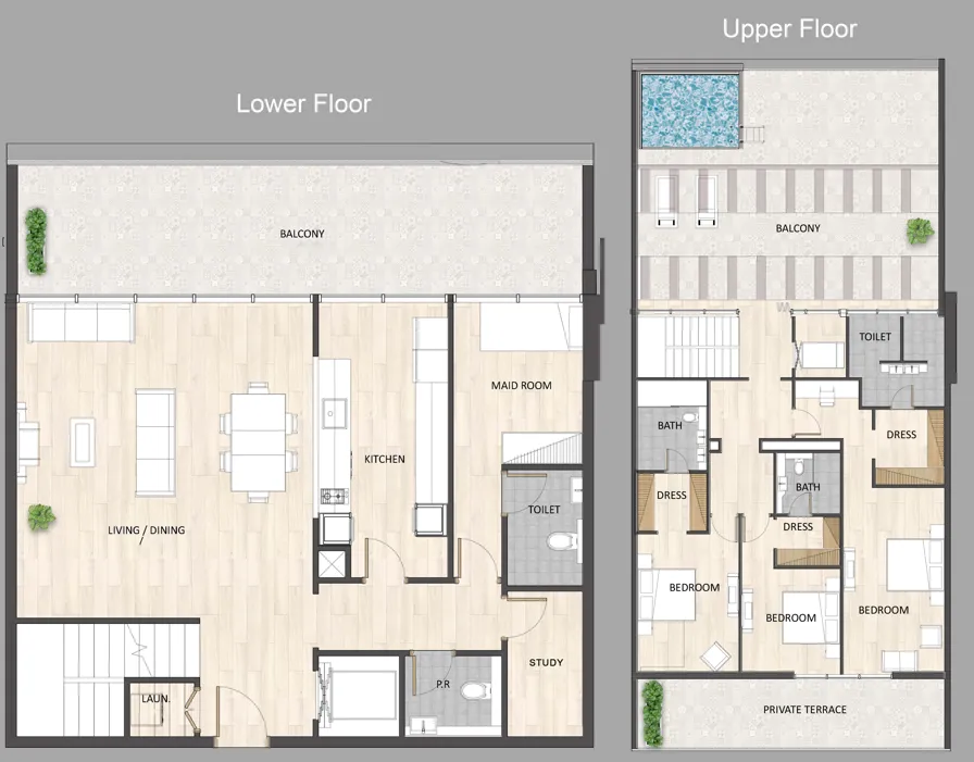Barari Palace 3 bed floor plan, 3,920 – 4,757 sqft