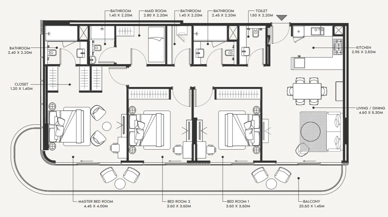 Azizi Amir 3 bed floor plan, 1,800 sqft