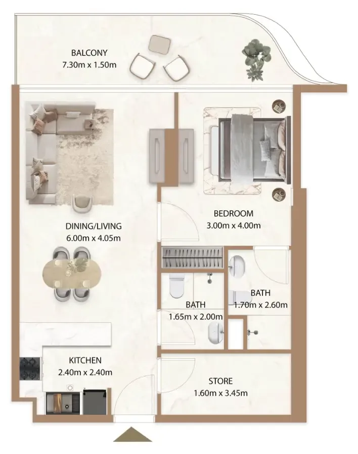 Veda by AUM Development 1 bed floor plan, 820 sqft