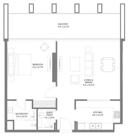 Safa Parkview 1 bed floor plan, 1,069 sqft