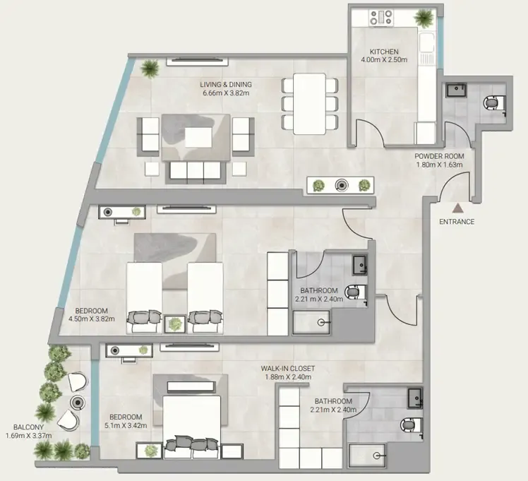 Ajman Creek Towers 2 bed floor plan, 1,933 sqft