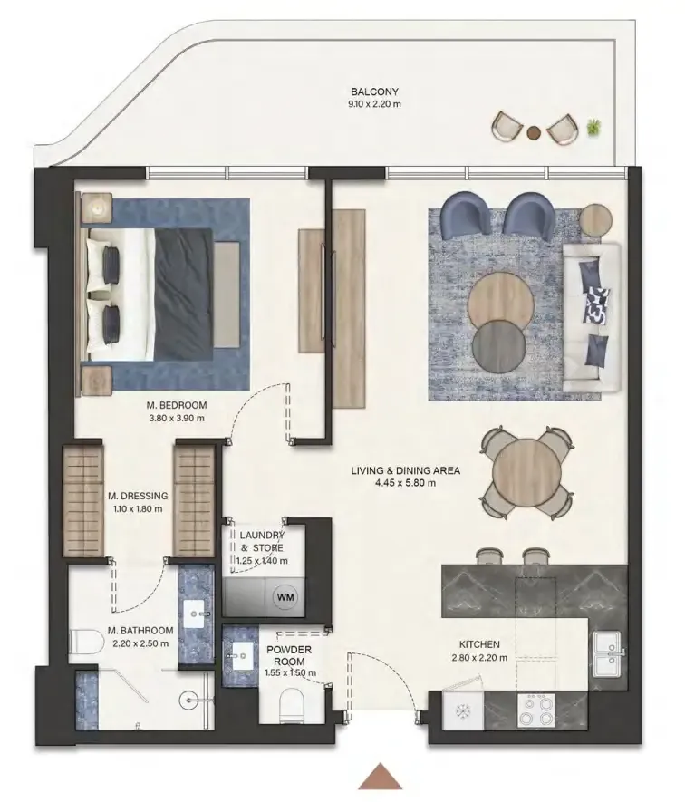 Seamont Autograph Collection Residences 1 bed floor plan, 870 – 879 sqft