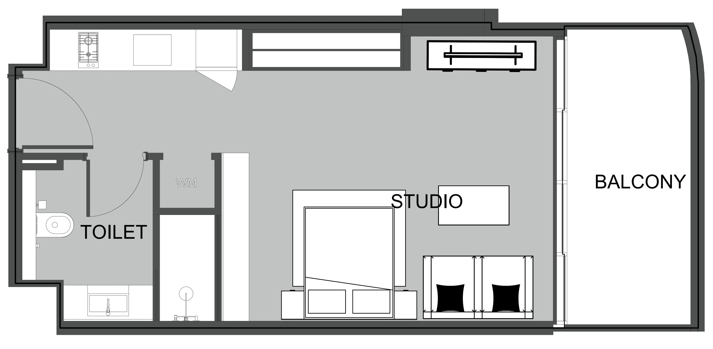 The Boulevard Studio floor plan, 470 sqft