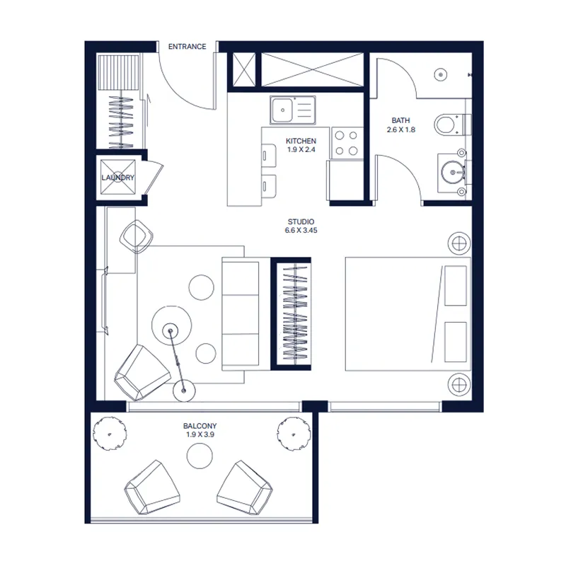 The Atria Studio floor plan, 559 sqft