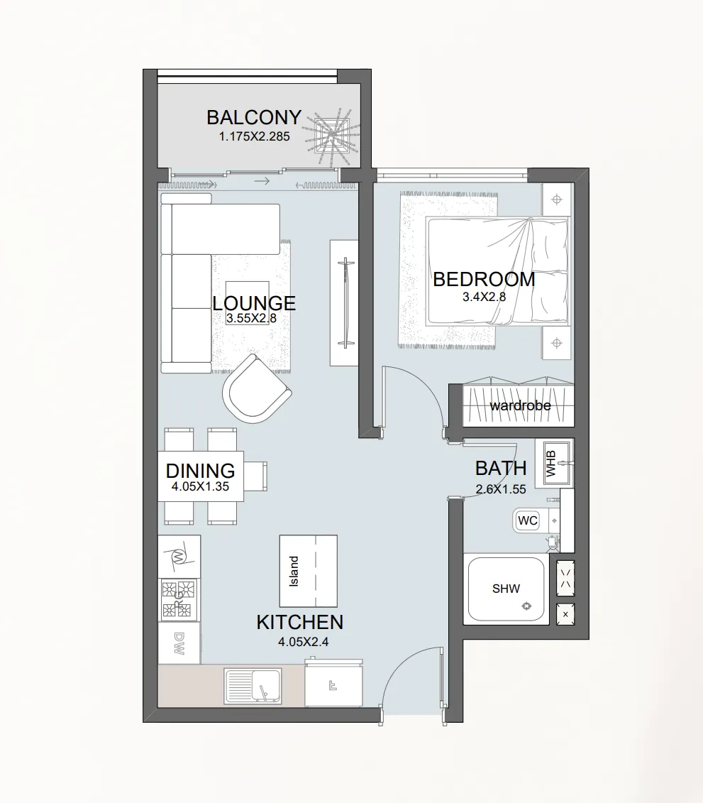 Reportage Towers 1 bed floor plan, 616 sqft