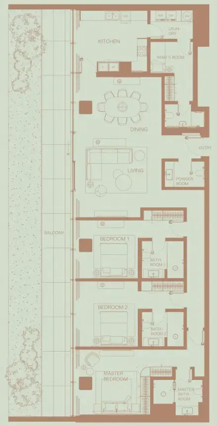 Eden House The Park 3 bed floor plan, 2,622 sqft