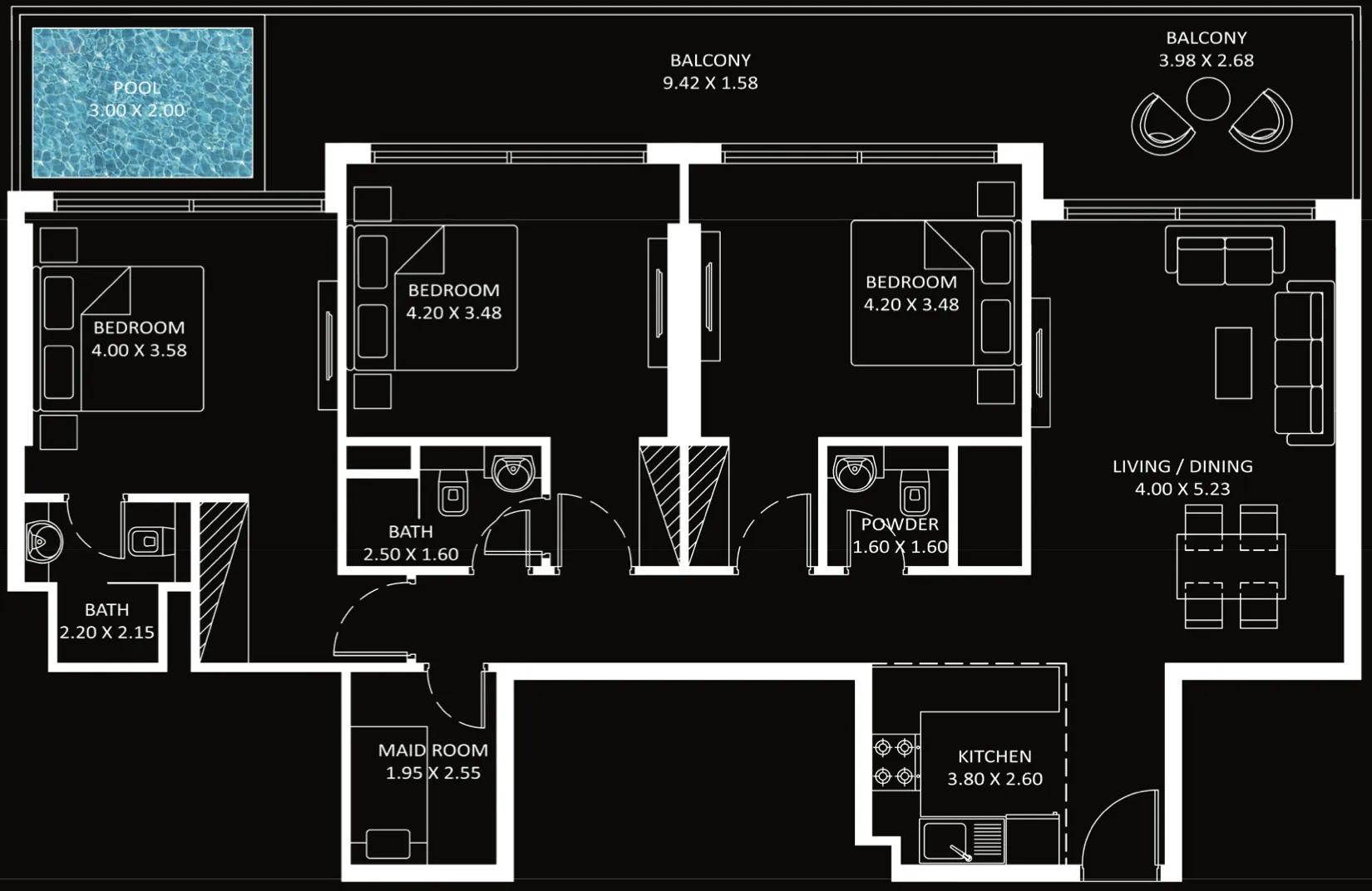 Diamondz 3 bed floor plan, 1,519 sqft