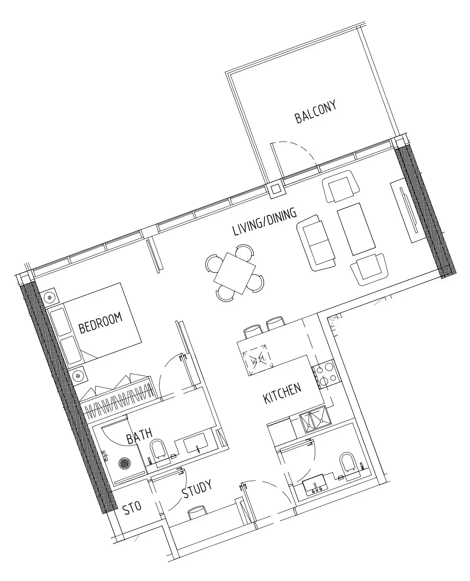 Damac District 1 bed floor plan, 800 sqft