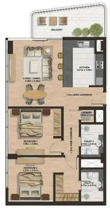 Gemini Splendor 2 bed floor plan, 1,241 sqft