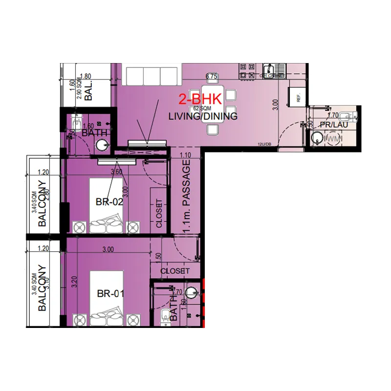 Miorah by Zoya 2 bed floor plan, 817 sqft