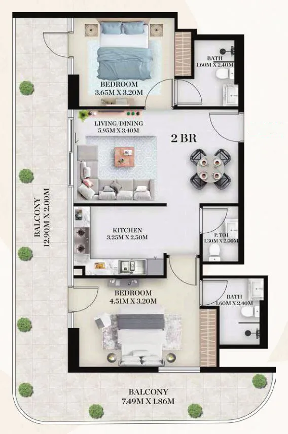 Chapter 01 by Newbury 2 bed floor plan, 1,301 sqft