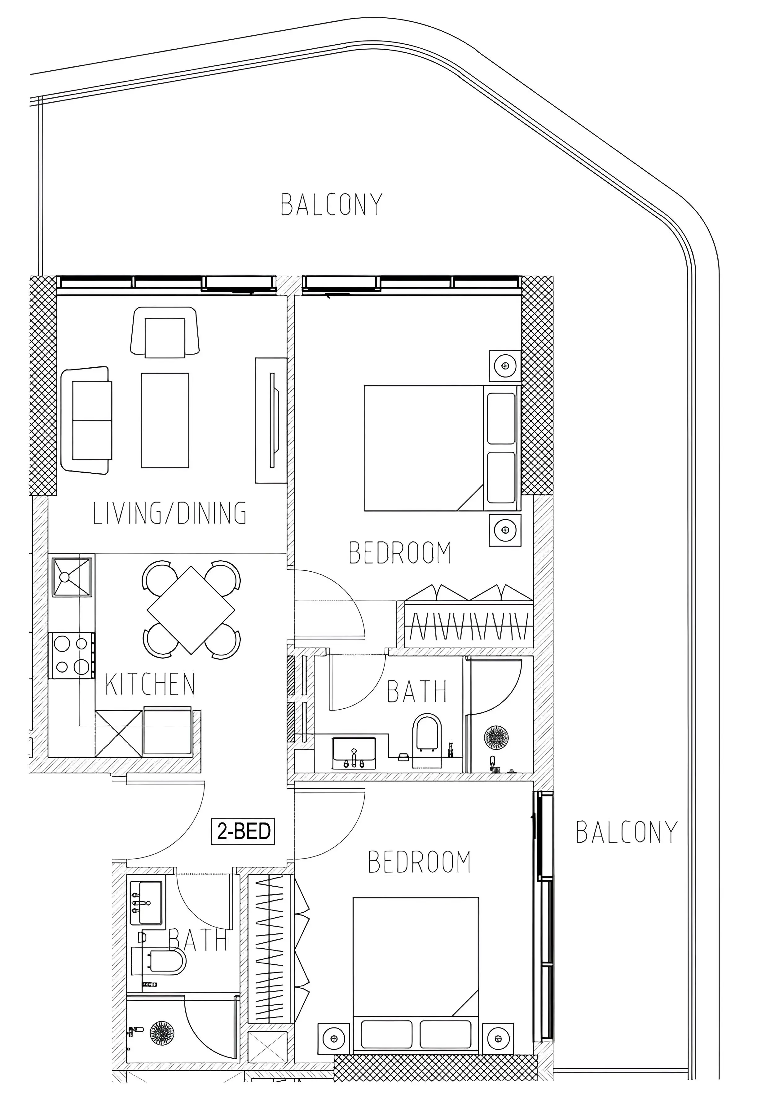 Elo 2 and 3 Damac 2 bed floor plan, 1,060 sqft