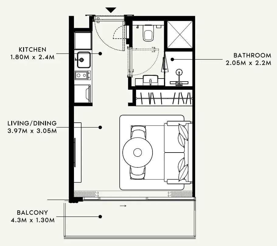 Azizi Milan Studio floor plan, 325 sqft