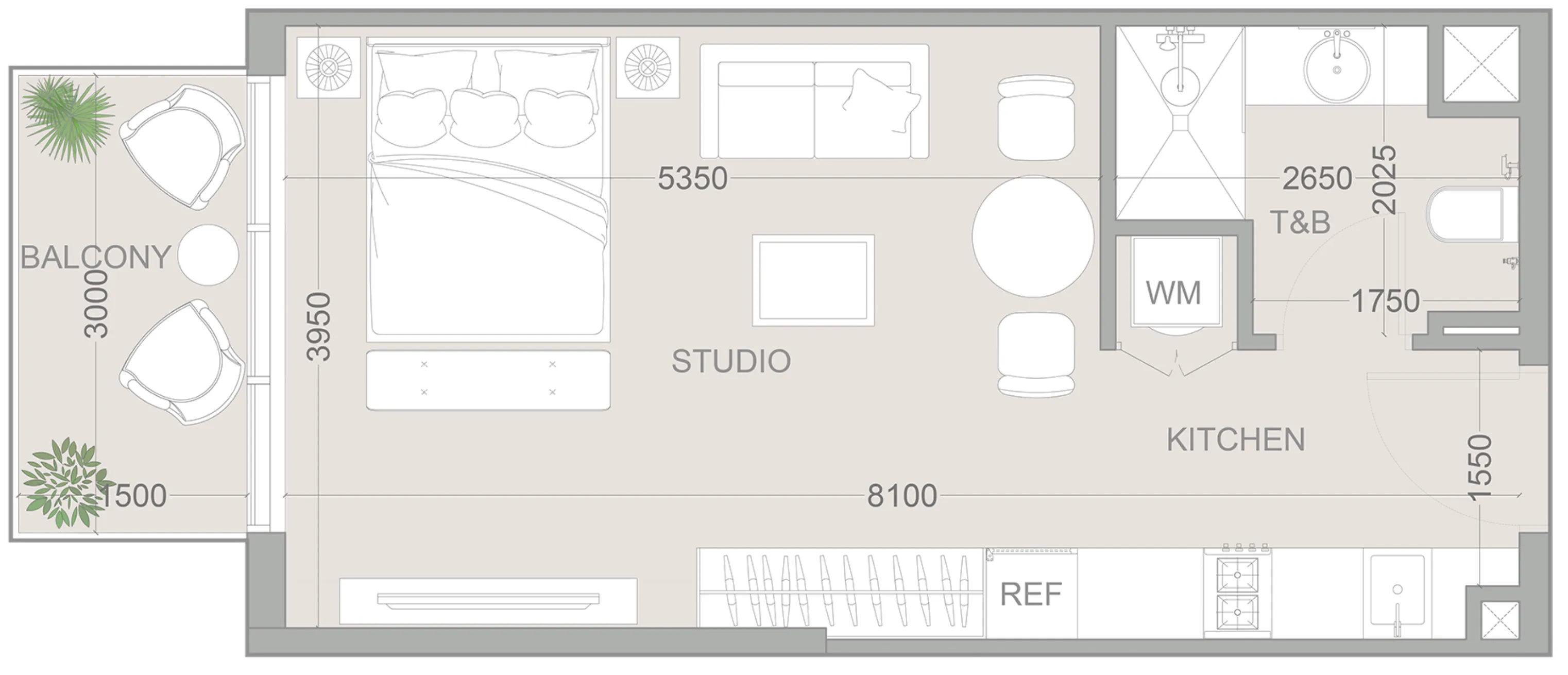 1WOOD Residence 2 Studio floor plan, 426 sqft