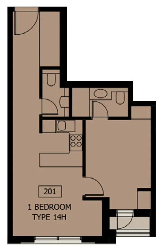 Al Mamsha Sharjah 1 bed floor plan, 648 sqft