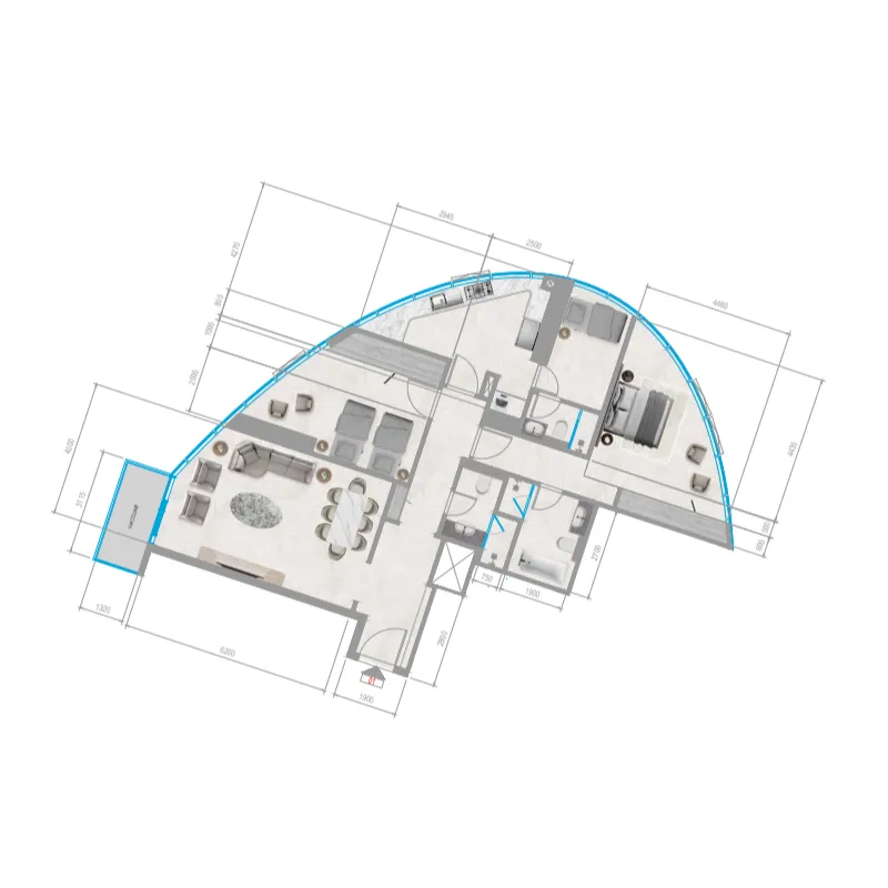 Orchid Towers Phase 1 2 bed floor plan, 1,306 sqft
