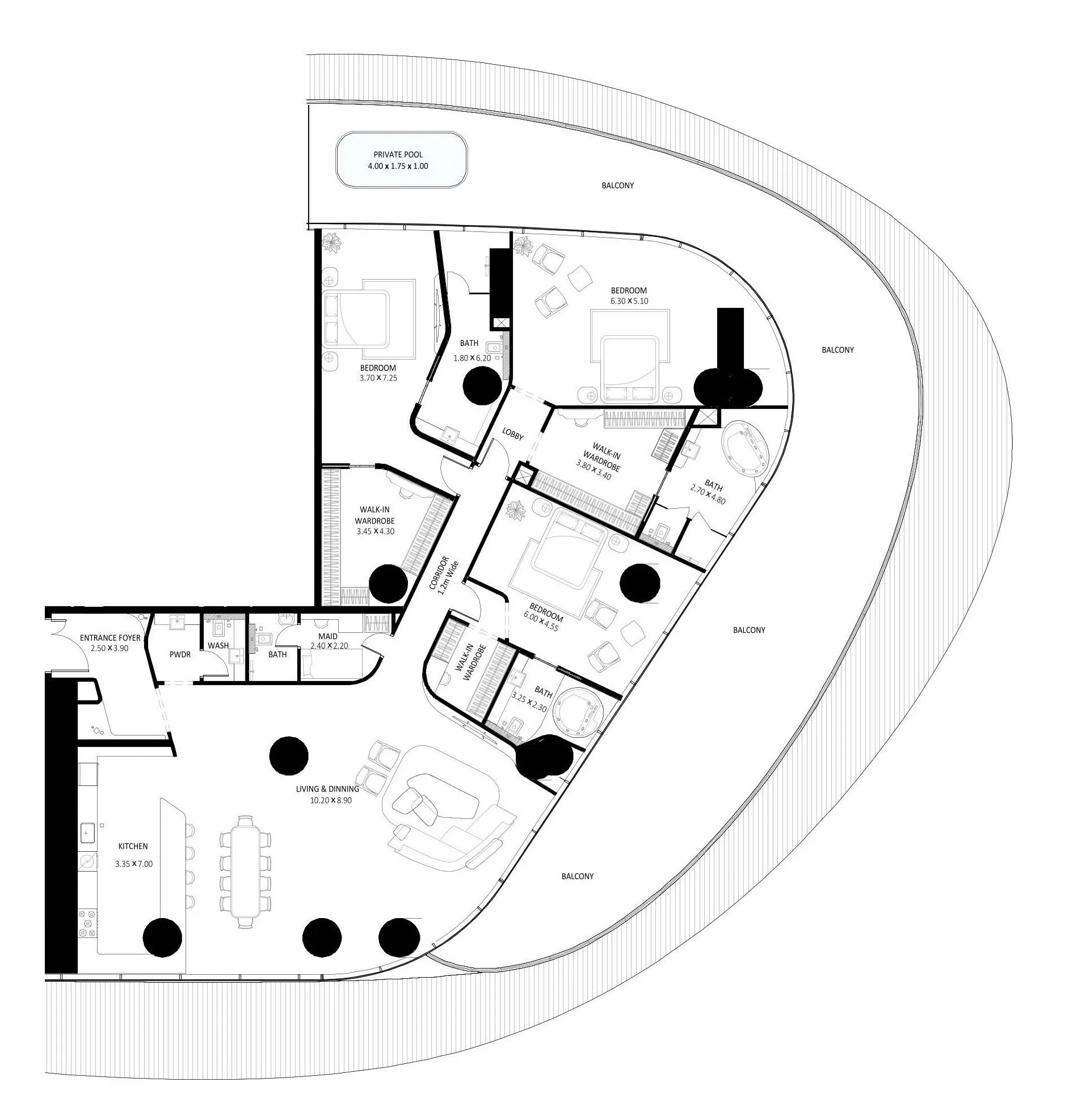Bugatti Residences by Binghatti 3 bed floor plan, 5,262 sqft