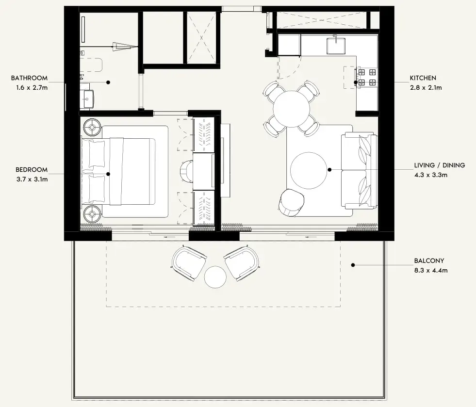 Azizi Noura 1 bed floor plan, 919 sqft