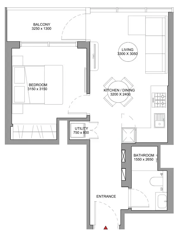 Sobha Solis 1 bed floor plan, 546 sqft