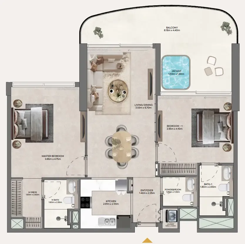 Hermina by Casagrand 2 bed floor plan, 1,240 sqft