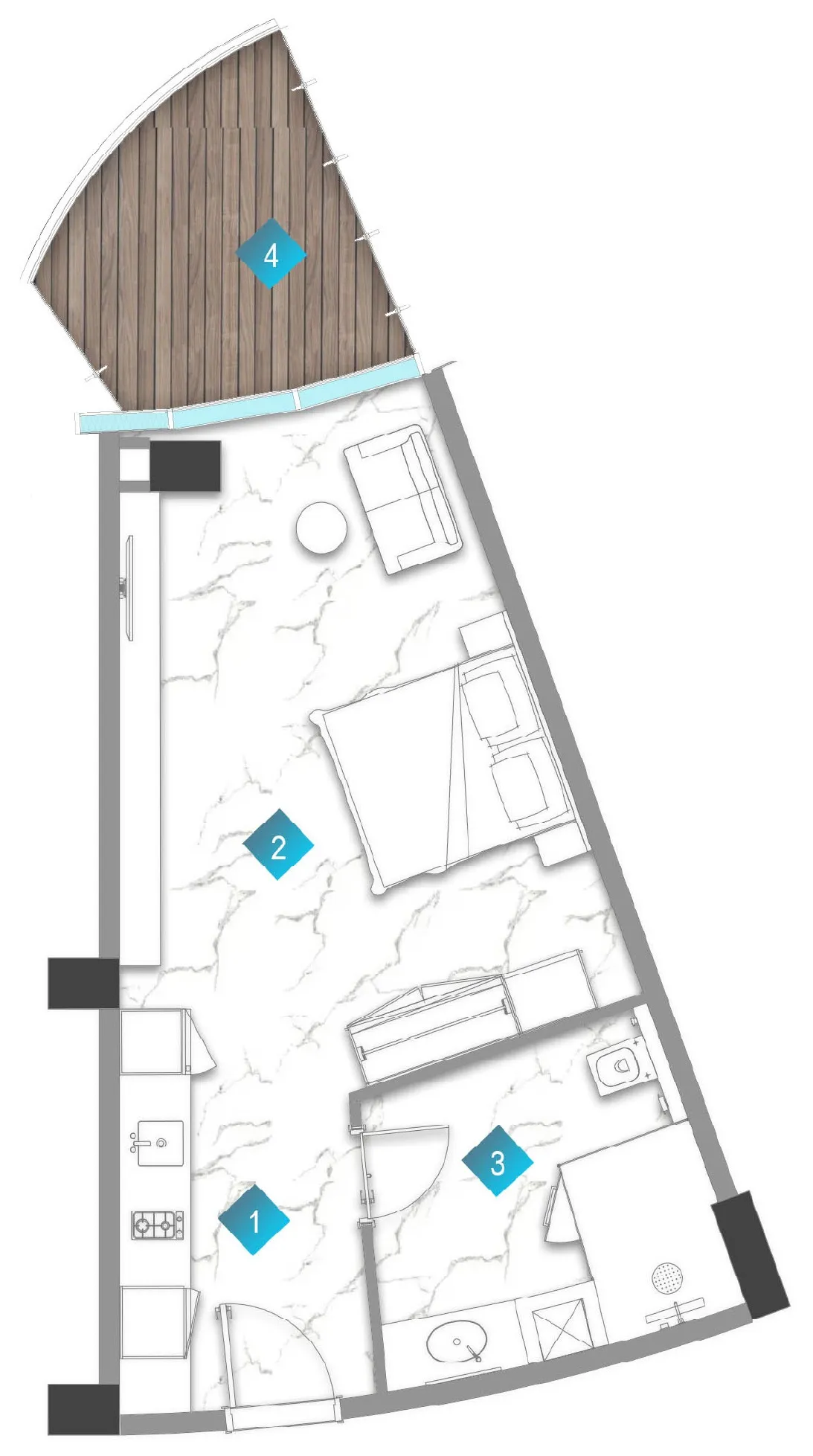 Aqua Arc Studio floor plan, 592 sqft