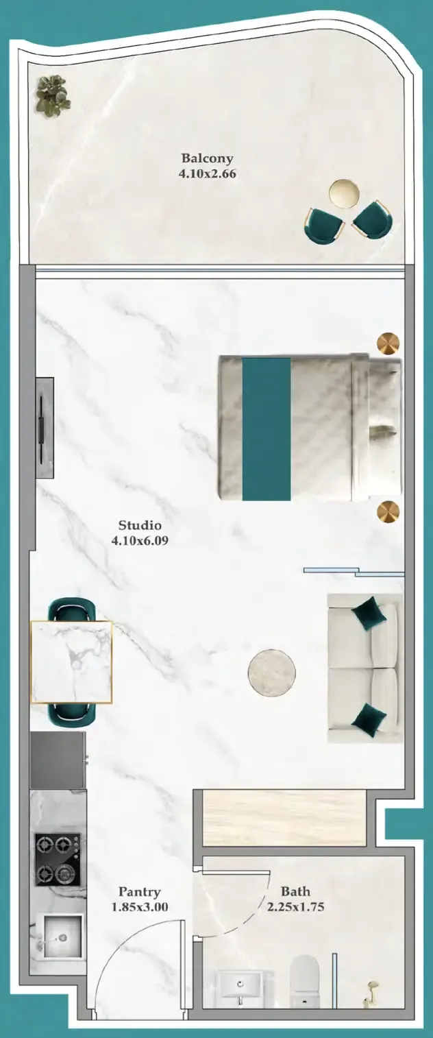 Breez Studio floor plan, 447 sqft