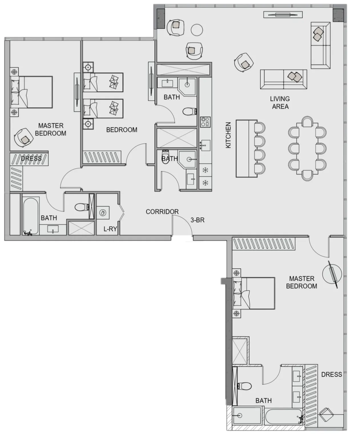 Edgewater Residences 1, 2 and 3 3 bed floor plan, 2,183 sqft