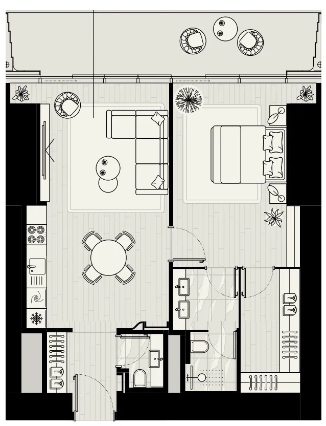 LIV Maritime 1 bed floor plan, 1,110 sqft