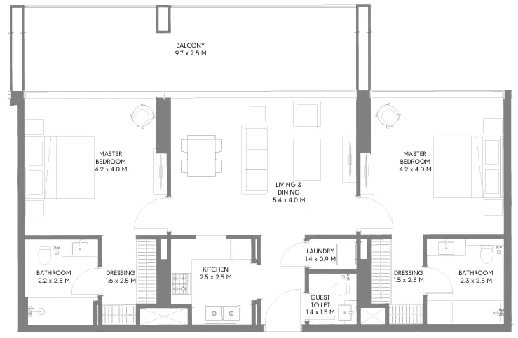 Safa Parkview 2 bed floor plan, 1,334 sqft