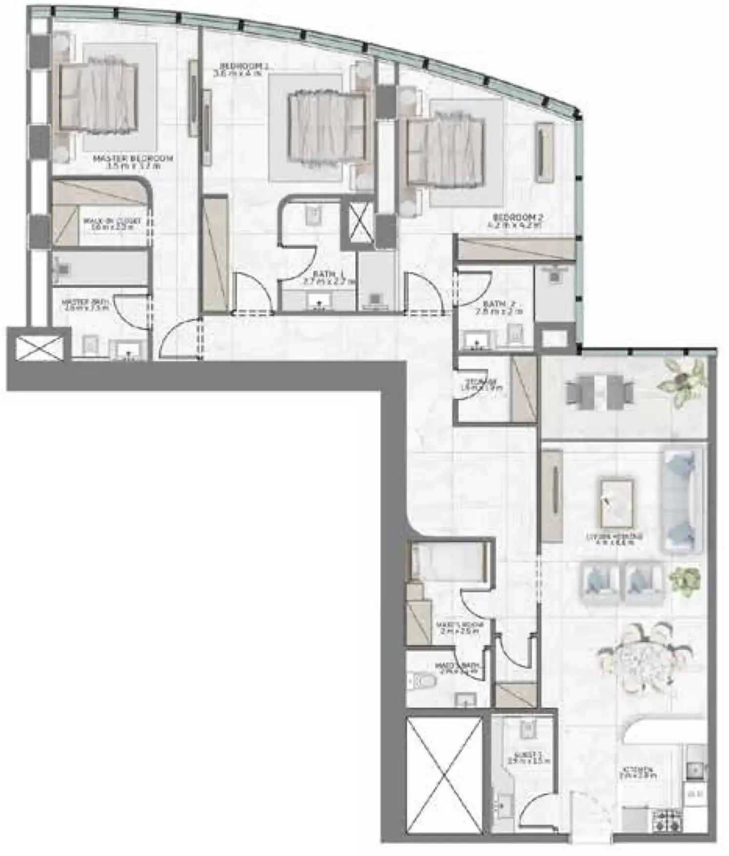Al Habtoor Tower 3 bed floor plan, 2,238 sqft