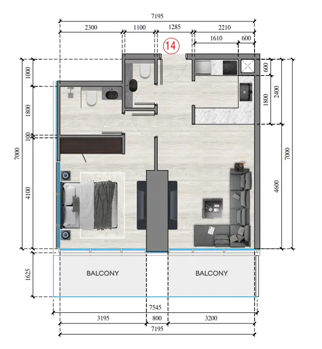 Auresta Tower 1 bed floor plan, 674 sqft