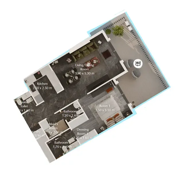 Bab Al Qasr Garden Residences 65 1 bed floor plan, 897 sqft